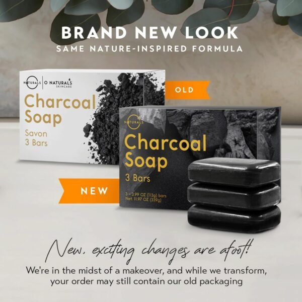 O NATURALS 3 Pack Activated Charcoal Soap Black Bar Soap with Peppermint Oil Detoxifying Body Wash Soap Bar & Face Soap Vegan Men Soap with Shea Butter 100% Natural Soap for Men & Women Soap Bar, 4oz - Image 4