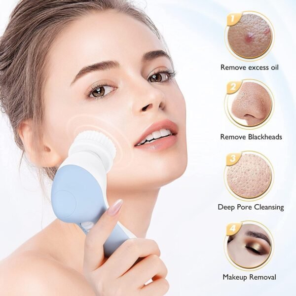 COSLUS Facial Cleansing Brush Silicone Face Scrubber: 2 in1 FBS-D Electric Exfoliating Massage Device Waterproof Deep Cleaning Exfoliation Rotating Spa Machine - Electronic Skin Care Wash Clean System - Image 9