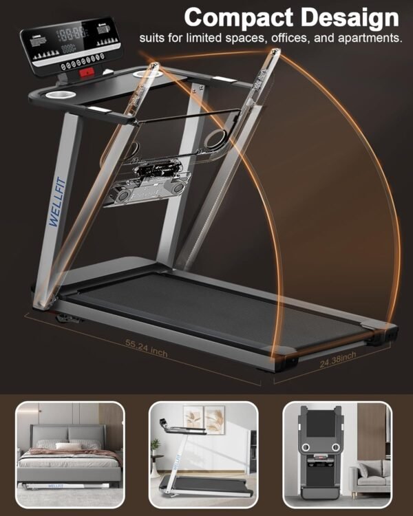3.5HP Incline Foldable Treadmill for Home 350+ lb Capacity, Voice Control Smart Treadmill Work with WELLFIT KINOMAP, 18IN Widen Belt|Heart Rate Monitor|Music Player|12 Preset Programs - Image 10
