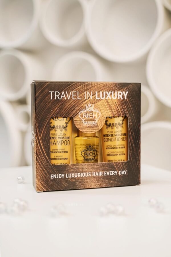 RICH Travel in Luxury Gift Set - Intense Moisture Shampoo 1.70 Fl Oz, Conditioner 1.70 Fl Oz, Argan Oil Elixir 1.0 Fl Oz for moisturzing hair - Image 4