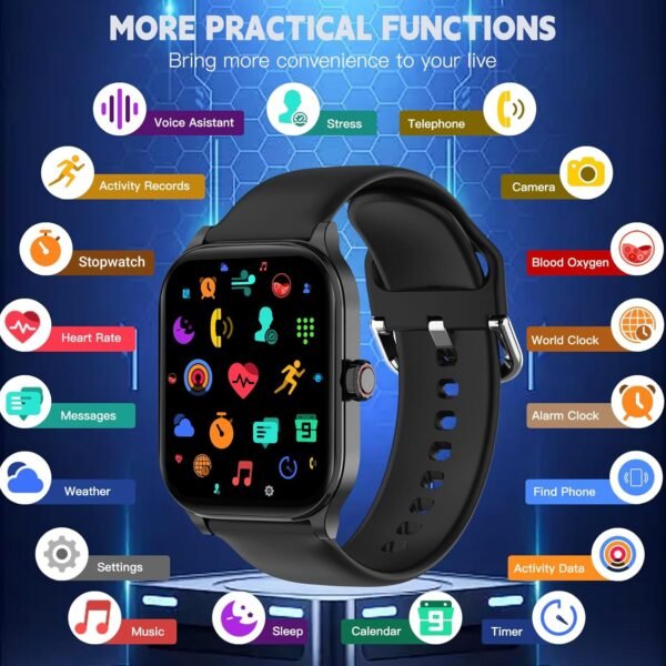 Smart Watch for Men, Smartwatches with Call and Text, Heart Rate/SpO2/Sleep/Stress Monitor, IP68 Waterproof Fitness Trackers, 100+ Sports Modes, Compatible with iPhone and Android, (Black, 1.85") - Image 8