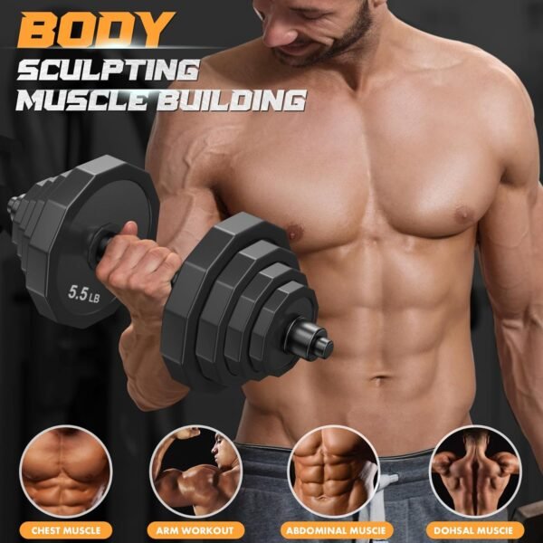 KISS GOLD Weights Dumbbells Set, Adjustable Dumbbell Sets 22Lbs 44Lbs 66Lbs 88Lbs with Solid Steel, Barbell Free Weight Set with Connector Workout Home Gym Equipment for Men Women Strength Training Shaping - Image 4