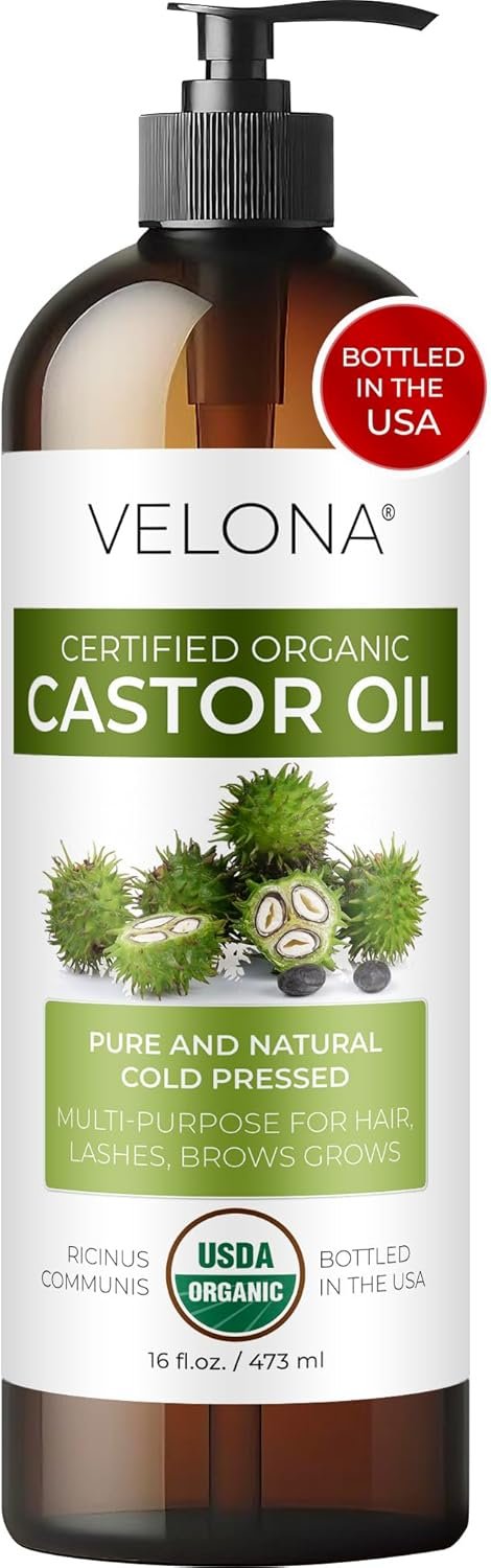 velona USDA Certified Organic Castor Oil - 16 fl oz (With Pump) | For Hair Growth, Boost Eyelashes, Eyebrows | Cold pressed, Natural Oil, USP Grade | Hexane Free, Lash Serum, Caster - Image 2