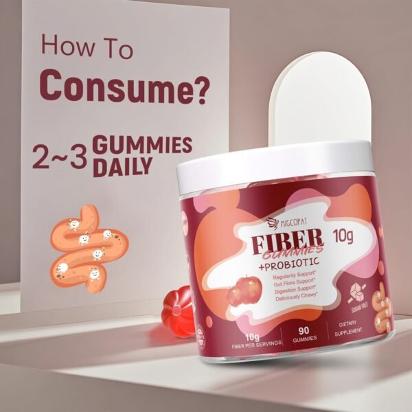 Fiber Gummies with Probiotics,10G Fiber per Serving No Sugar Added Apple Flavor, Fiber with 10 Billion CFU Probiotics Blend, Apple Cider Vinegar, Vitamin C, Inulin, Bloating Support 90 Count - Image 9