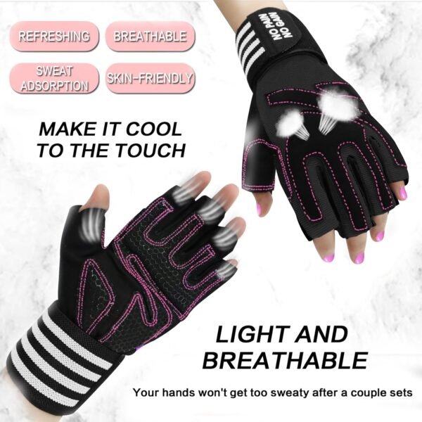 Weight Lifting Gloves for Women Gym Workout with Wrist Support,Padded Half Finger Gloves for Fitness Exercise - Image 3