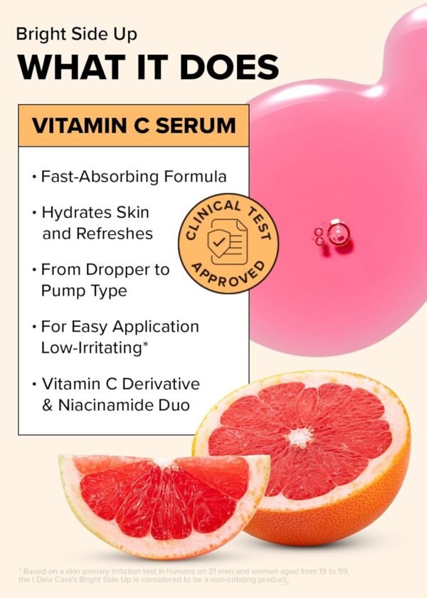 I DEW CARE Vitamin C Face Serum - Bright Side Up | Hydrating with Niacinamide, Korean Glass Skin Care, Facial Treatment, Non-irritating, Lightweight, Exfoliating, Repairing Essence, 1.01 FL Oz - Image 3