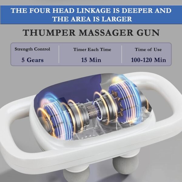 EILISON Massage Gun, Massage Gun Deep Tissue 4 Heads, Muscle Gun for Back, Shoulder, Neck, Body Massage Gifts for Men & Women, Muscle Tissue Therapy for Pain Relief Long Last Battery 5000RPM (White) - Image 4