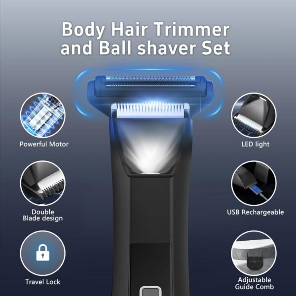 Body Hair Trimmer for Men, Manscape Groin and Ball Trimmer, Foil Shaver, Nose Hair Trimmer, Waterproof Wet/Dry Groomer, 3 in 1 Men's Grooming Kit, Lightweight with Travel Lock, LED Display - Image 4