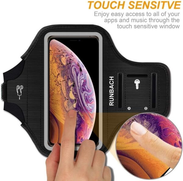 Armband for iPhone 16/16 Pro/15/15 Pro/14/14 Pro/13/13 Pro/12/12 Pro/11/XR,Sweatproof Running Exercise Bag with Card Slot for iPhone 16,15,14,13,12,11,iPhone XR(Black) - Image 4