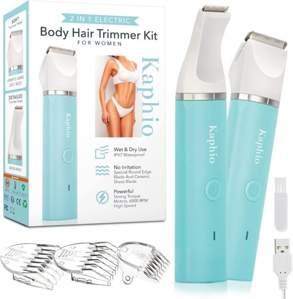 Bikini Trimmer for Women Pubic Hair: Eletctric Razors for Women - Rechargeable Eletctric Shaver for Women - Painless Bikini Trimmer Waterproof IPX7 for Body Hair Tiffany Blue - Image 2