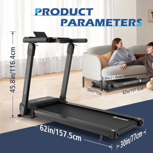 Treadmills for Home, Foldable Treadmill, Wide Shock Absorption Deck for Walking or Running, 300 LBS Weight Capacity, Bluetooth Enable, LED Display| R5PRO 12% R7 R9 18% Auto Incline - Image 7