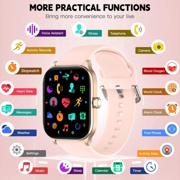 Smart Watch for Women(Answer/Make Call), Smartwatches with Heart Rate,SpO2,Sleep Monitor, IP68 Waterproof Fitness Tracker, 100+ Sports Fitness Watch, Compatible with iPhone and Android (Pink, 2.01") - Image 7