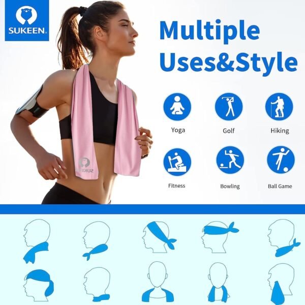 Sukeen 4 Pack Cooling Towel (40"x12") for Sweat, Quick-Drying Neck Cooling Wraps, Soft & Breathable Chilly Sports Towel for Yoga, Sport, Running, Workout, Cooking, Microfiber - Image 5