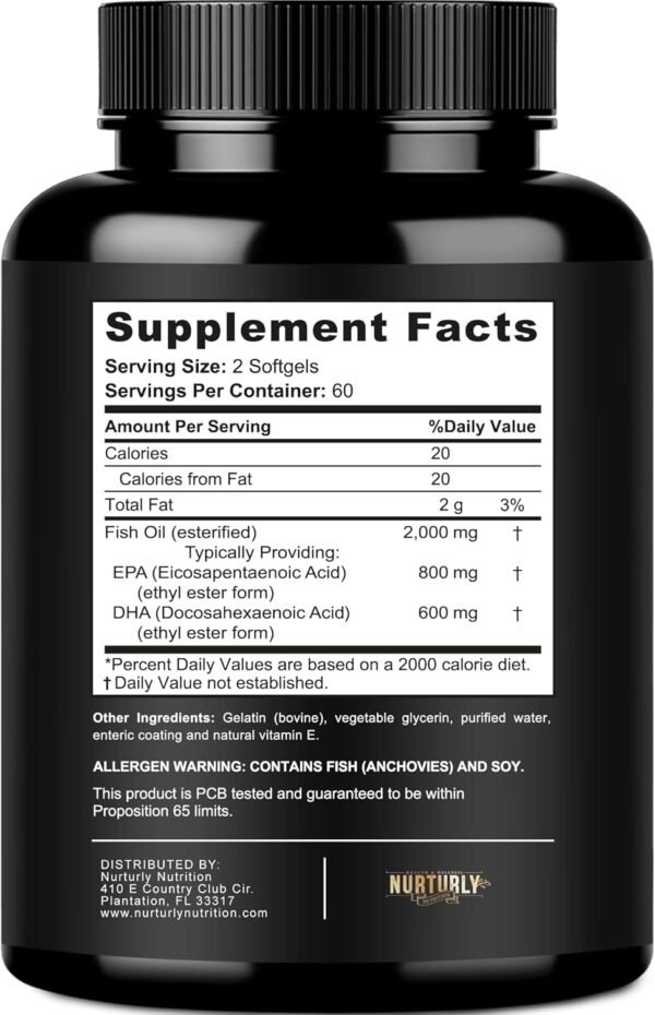 Omega 3 Fish Oil 2000mg, 800mg EPA and 600mg DHA - Enteric Coated and Burpless - Supports Brain, and Heart - Burpless, Non-GMO, 3rd Party Lab Tested and NSF Certified - 120 Softgels - Image 4