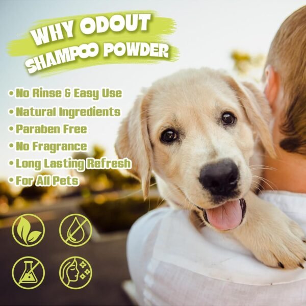 Waterless Dry Shampoo Powder for Dogs, No Rinse Pet Shampoo Deodorizer Powder - Baking Soda & Persimmon Extract Natural for Dog and Cat, No Fragrance, 3.5oz (100g) - Image 3