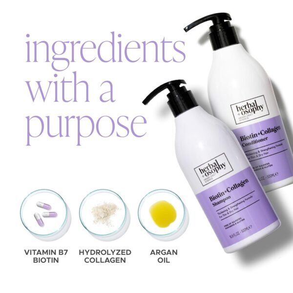 Biotin & Collagen Shampoo & Conditioner Set, Hair Growth Thickening, Repair Dry, Damaged Hair Set, Infused with Vitamin B7 & Argan Oil, Sulfate, Parabens and Gluten Free, 2 x 16.9 Fl Oz - Image 6