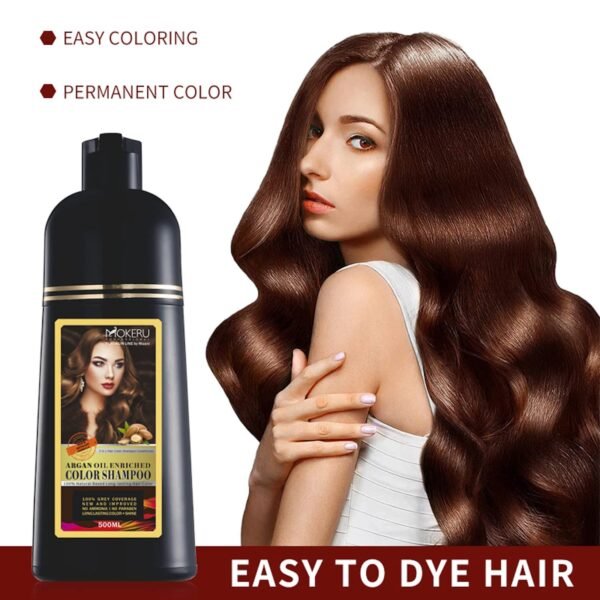 MOKERU Professional Argan Oil Hair Dye Color Shampoo 500 ML I New & Improved Formula Ammonia Free Paraben Free I Instant Fast Acting Long Lasting Signature Platinum Line by Maani (Light Brown) - Image 4