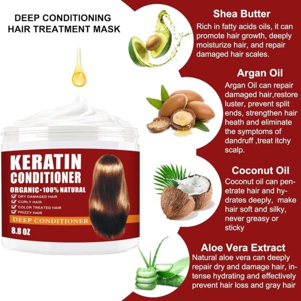 Keratin Hair Mask,Keratin Hair Treatment 250g Hair Mask for Dry Damaged Hair,Hair Treatment Mask Deep Repair Damage Hair Root,Natural Deep Conditioner Hydrating Hair Masque - Image 7