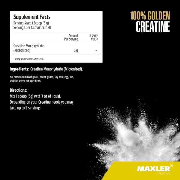 Maxler 100% Golden Creatine - Micronized Creatine Monohydrate Powder - Muscle Building Supplements - Pre/Post Workout Vegan Supplement - Gluten Free Unflavored Creatine Powder - 600 g - Image 6