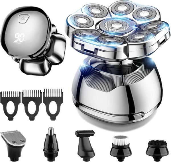 9D Head Shaver for Bald Men, 6-in-1 Bald Head Shavers for Men with Nose Hair Trimmer, Waterproof Electric Razor Grooming Kit, Wet/Dry Detachable Head Shavers with LED Display - Image 2