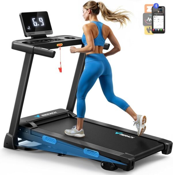MERACH Foldable Treadmill with Incline, 7.5MPH Quiet Treadmills for Home with Double Deck Technology, 4 Silicone Shock Cushion, Heart Rate Monitoring,16.5" Wider Belt, APP - Image 2