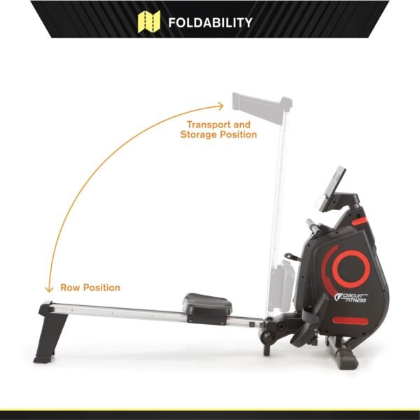 CIRCUIT FITNESS Circuit Fitness Foldable Magnetic Rowing Machine for Cardio and Body Building Exercise - Red/Bluetooth - Image 7