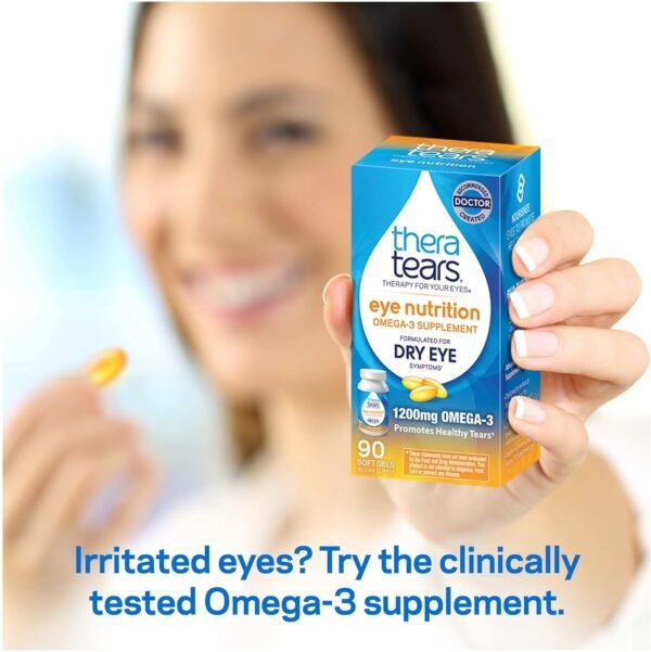 TheraTears 1200mg Omega 3 Supplement for Eye Nutrition, Organic Flaxseed Triglyceride Fish Oil and Vitamin E, 180 Count - Image 8
