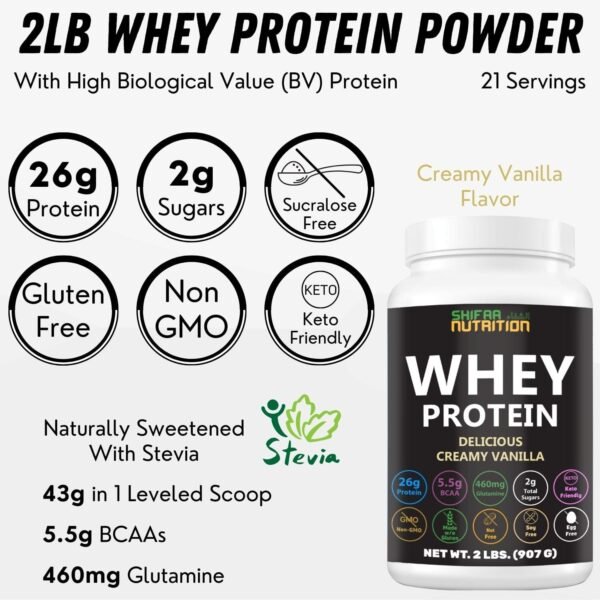 Delicious Creamy Vanilla Halal Whey Protein Powder 2Lbs | 26g Protein, 5500mg BCAAs, and 460mg Glutamine | for Recovery & Lean Muscles | Gluten-Free | Non-GMO | Keto-Friendly - Image 3