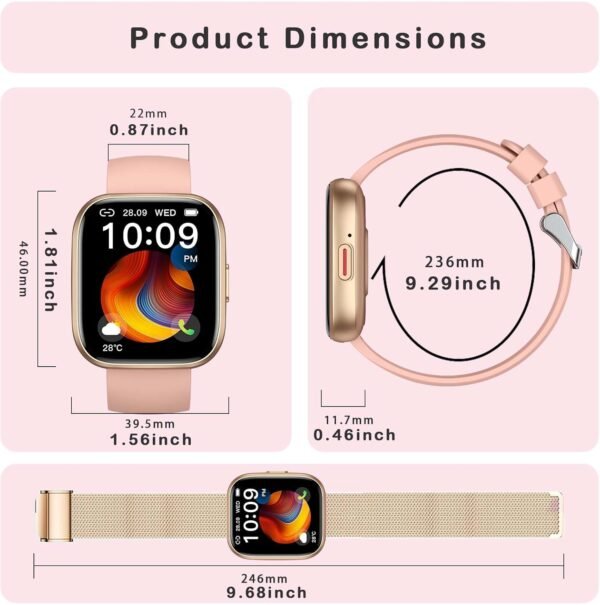 Smart Watches for Women, 1.85" Fitness Watch Answer/Make Calls, Fitness Tracker with Pedometer/Calories, 24/7Heart Rate/SpO2/Sleep Tracker, Waterproof Smart Watch for Android iPhone(2 Straps) - Image 9