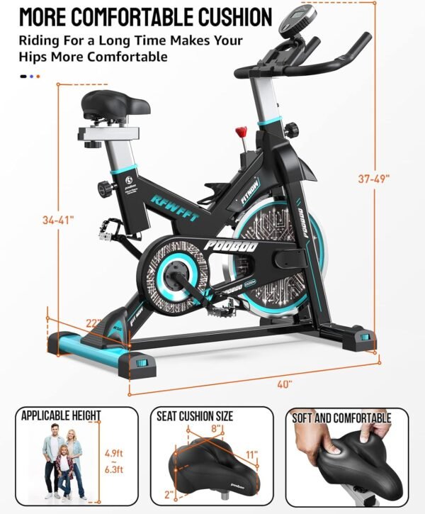 pooboo Exercise Bike, Adjustable Magnetic/Brake Pad Resistance Silent Belt Drive, Indoor Cycling Bike for Home Cardio, Fitness Stationary Bike with 350lbs/300lbs Weight Capacity &Upgraded Version Seat - Image 7