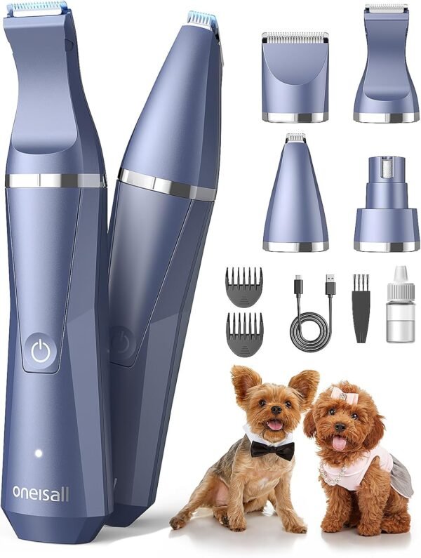 oneisall Small Dog Clippers Grooming Kit, 4 in 1 Quiet Cordless Dog Paw Trimmer & Nail Grinders,IPX7 Waterproof Dog Trimmers for Small Dogs - Image 2