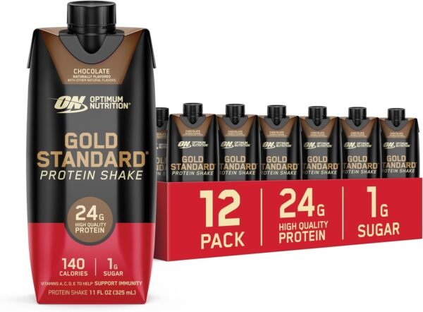 Optimum Nutrition Gold Standard Protein Shake, 24g Protein, Ready to Drink Protein Drinks, Chocolate, 11 Fl Oz, 12 Count (Pack of 1) (Packaging May Vary) - Image 2