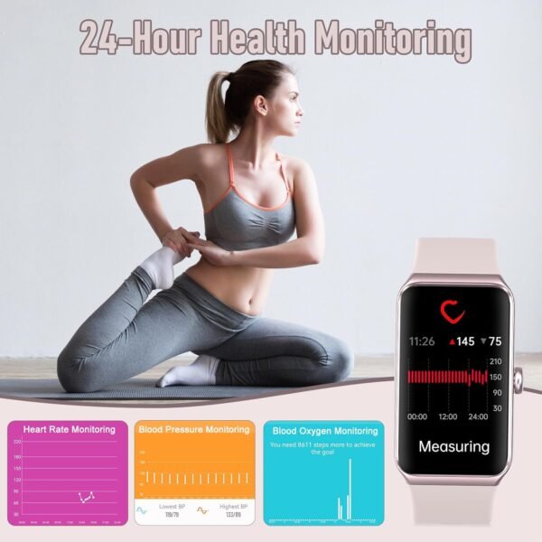 Fitness Tracker with 24/7 Heart Rate,Blood Pressure Sleep Tracking,104 Sports Modes Calories Smart Watch,IP68 Waterproof Step Counter Activity Trackers Pedometer for Android&iPhone Women Men (Pink) - Image 3
