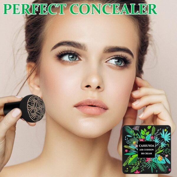 Mushroom Head Air Cushion CC Cream,CAHIUYOA BB Cream Foundation Full Coverage Concealer Long Lasting Liquid Matte Makeup Foundation with Mushroom Makeup Sponge-Natural - Image 7
