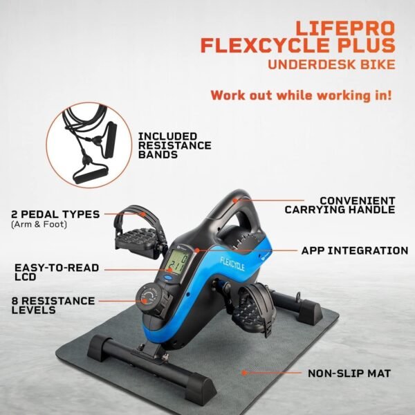 LifePro 3-in-1 Under Desk Cycle Pedal Exerciser with Resistance Bands - Mini Bike Pedal Exerciser for Arms, Legs, and Feet - Fitness App Compatible for Home Workouts - Image 6