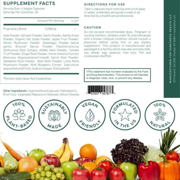 Nature's Sustenance Daily Greens, Fruits & Veggies Supplement - Superfood Vitamin Capsules - Enhance Energy, Mental Clarity, & Overall Wellness - US Made, Vegan-Friendly - 90 Servings. - Image 5