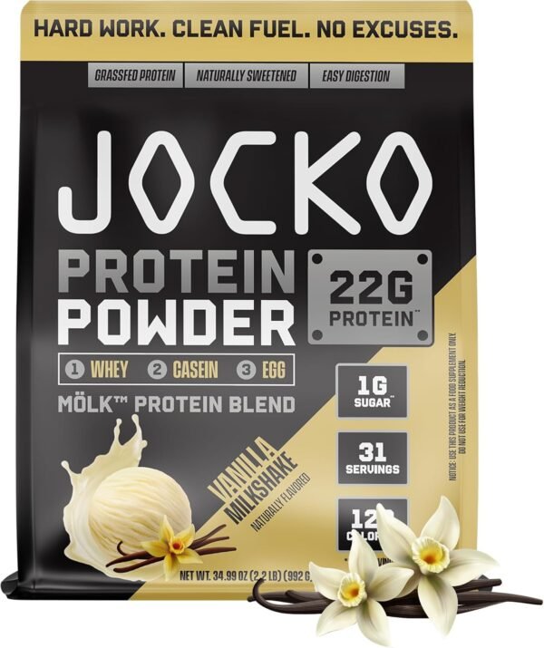 Jocko Mölk Whey Protein Powder 22g Protein - Low Sugar Monk Fruit Blend - Muscle Recovery & Growth, Packaging May Vary (31 Servings, Vanilla Milkshake) - Image 2