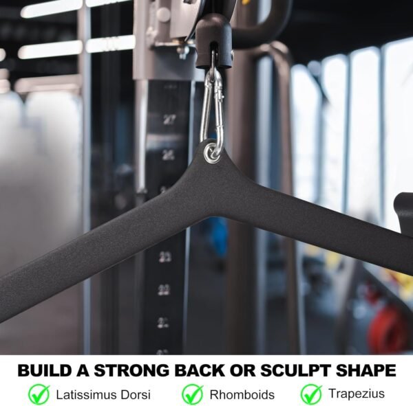 uxcell LAT Pull Down Bars, 7Pcs Pulldown T-bar V-bar Set for Rowing Cable Machine Attachment, Back Tricep Strength Training Handle Grips for Home Gym Fitness - Image 7