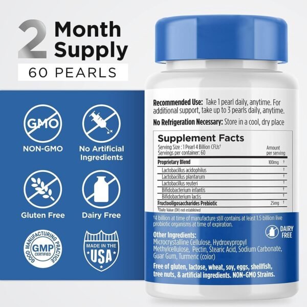 Earth's Pearl Probiotics for Women & Men & Kids - Pearl-Shaped Probiotic & Prebiotics with BIO-Tract®, 4 Billion CFU, Gut Health Support (60-Day Supply) - Image 5