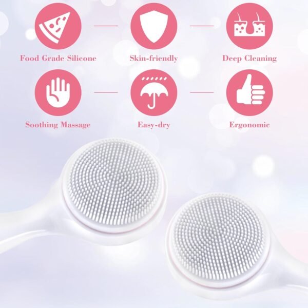 2 Pack Silicone Manual Facial Cleansing Brush, Skin Friendly Waterproof Face Cleaning Scrubber Exfoliator Cleanser for Blackheads Whiteheads Makeup Residues Removal- White - Image 8
