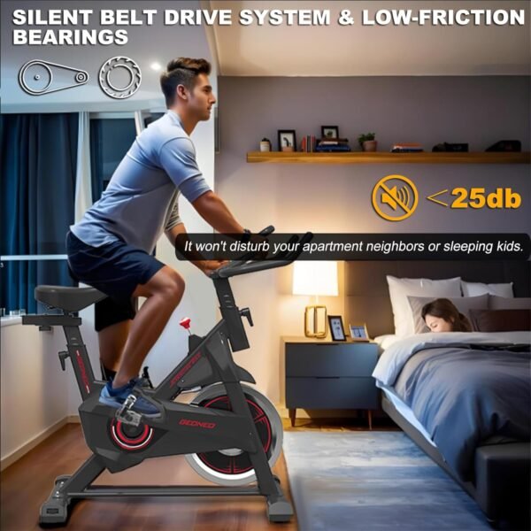 Exercise Bike, Exercise Bike for Home, Stationary Indoor Cycling Bike Cardio Gym with pad Holder and LCD Monitor,Silent Belt Drive & 35 LBS Flywheel - Image 6