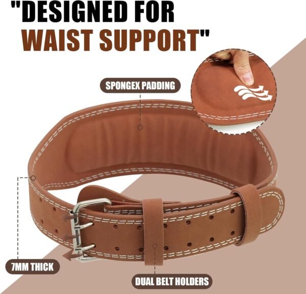 Leather Weight Lifting Belt, Weightlifting Belt for Men & Women, 4'' Wide Padded Lumbar Back Support, 10 Adjustable Holes, Gym Fitness Belt, Squat Belt, Deadlift Belt, BREWIDAR Workout Belt for Powerlifting with Carry Bag - Image 4
