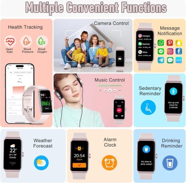 Fitness Tracker with 24/7 Heart Rate,Blood Pressure Sleep Tracking,104 Sports Modes Calories Smart Watch,IP68 Waterproof Step Counter Activity Trackers Pedometer for Android&iPhone Women Men (Pink) - Image 5