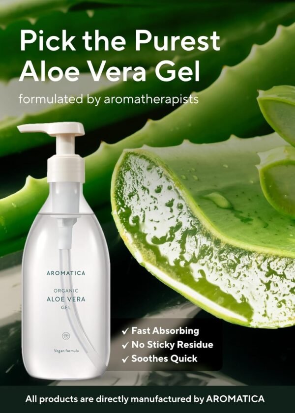 AROMATICA Organic Aloe Vera Gel 10.14oz/300ml, After Sun Care And Sunburn Relief with Pure Aloe Vera Gel Face&Hair, Sun Burn Moisturizer EWG Verified - Image 3