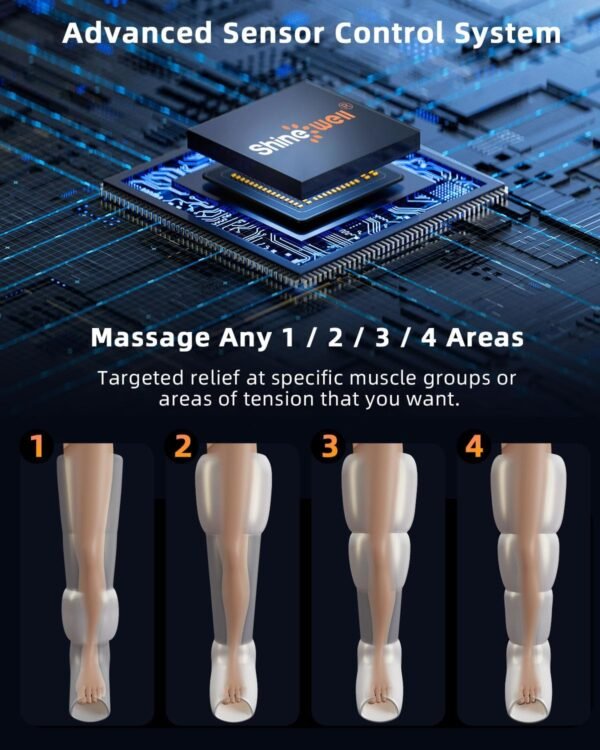 SHINE WELL Air Compression Leg Massager,Professional Leg Recovery System for Leg Muscle Revival,Sequential Compression Leg Therapy Device with 11 Intensities,4 Massage Area Selectable (Medium) - Image 4