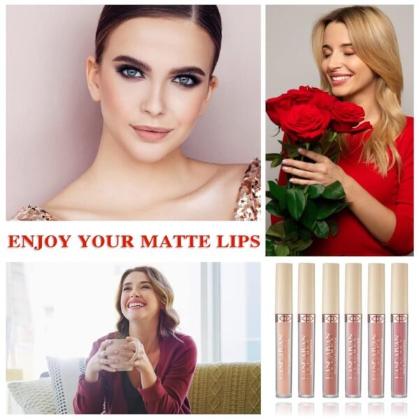 6 Colors Matte Nude Lipstick Set Liquid Lipstick Velvet Lip Gloss Lip Stain Long Lasting Waterproof Nude Pink Lipstick Set for Women Lip Makeup (SET-B) - Image 8