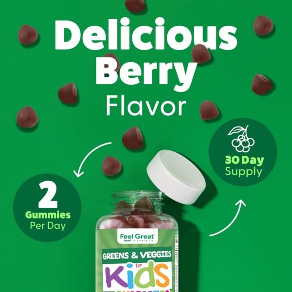 Feel Great Super Green Gummies for Kids | Fruit and Vegetable Gummies | Vegan Veggie Gummy Multivitamin for Kids | Veggie Fiber Supplement | 60 Count - Image 5