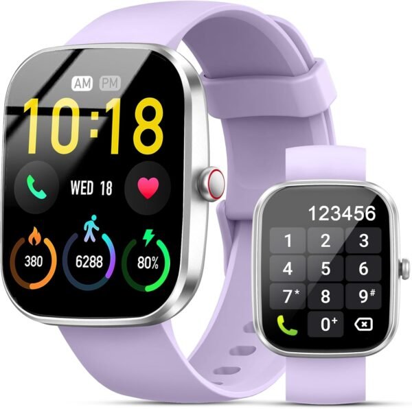 Smart Watch, 1.91"Smartwatch for Men Women (Answer/Make Call), Fitness Tracker with 100+ Sport Modes, IP68 Waterproof, Heart Rate/Sleep Monitor, Activity Tracker for Android iOS Bright silver purple - Image 2