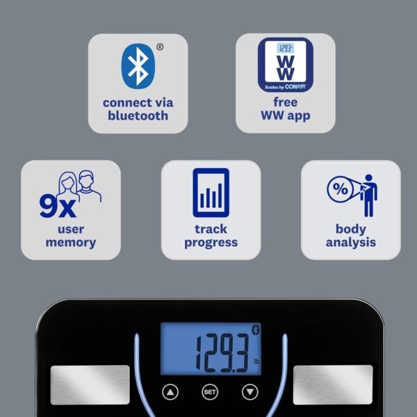 Weight Watchers Scales by Conair Bathroom Scale for Weight, Glass Digital Scale, Bluetooth Scale, BMI Scales Digital Weight and Body Fat for up to 9 Users, Measures Weight up to 400 Lbs, Black - Image 6