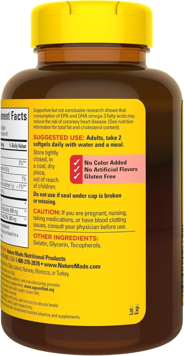 Nature Made Fish Oil 1000 mg Softgels, Fish Oil Supplements, Omega 3 Fish Oil for Healthy Heart Support, Omega 3 Supplement with 90 Softgels, 45 Day Supply - Image 9
